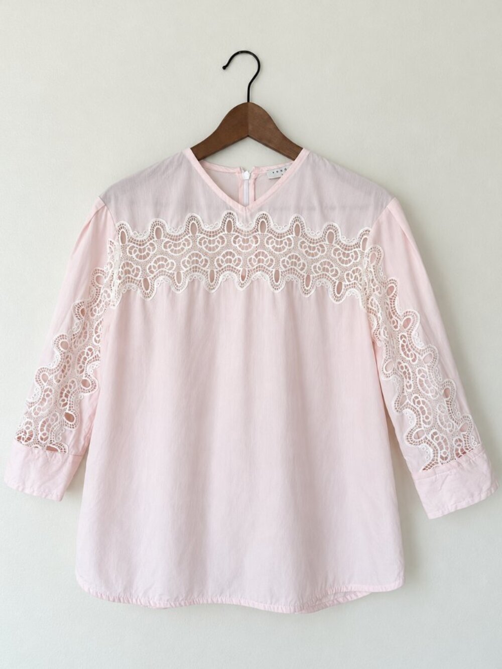 Sandro Pink Striped Lace 3/4 Sleeve Blouse Size 1